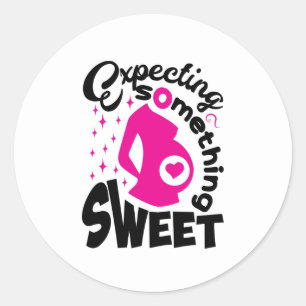 Cute baby pregnancy announcement word art classic round sticker