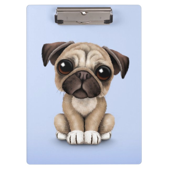 Cute Baby Pug Puppy Dog on Light Blue Clipboard (Front)