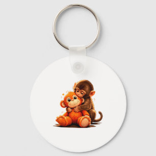 Cute baby punch monkey hugging plush toy keychain