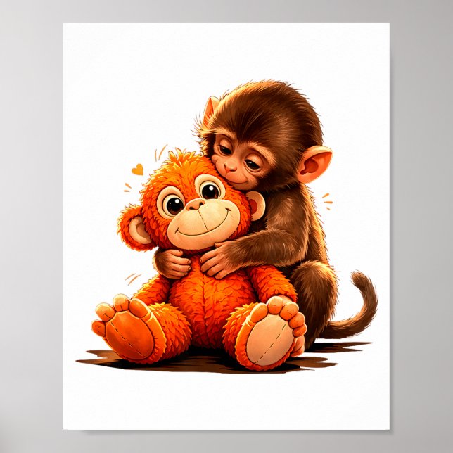Cute baby punch monkey hugging plush toy  poster (Front)