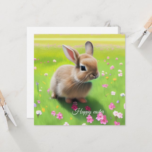 Cute baby rabbit in a flower meadow  (Front/Back In Situ)