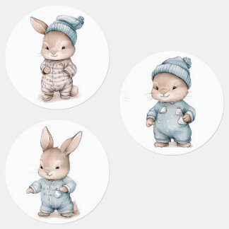 Cute baby rabbit sticker in pyjamas