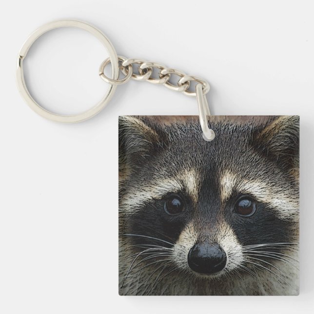 Cute Baby Raccoon Face Close Up with Pretty Eyes Keychain (Front)