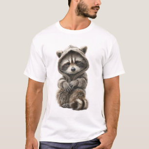 Cute Baby Raccoon in a Cozy Knitted Hoodie T-Shirt