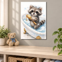 Cute Baby Raccoon in Bubble Bath