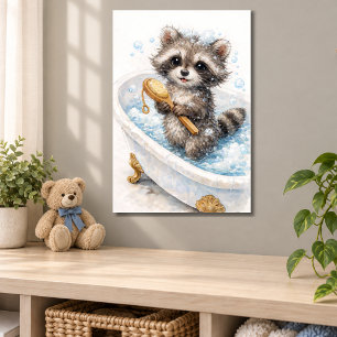 Cute Baby Raccoon in Bubble Bath Poster