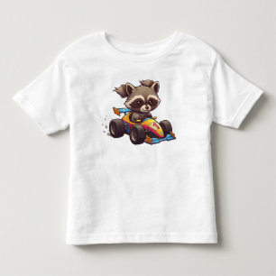 Cute Baby Raccoon Race Car Driver Toddler T-shirt