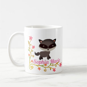 Cute Baby Raccoon with Flowers Coffee Mug