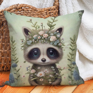 Cute Baby Raccoon Woodland Nursery Throw Pillow