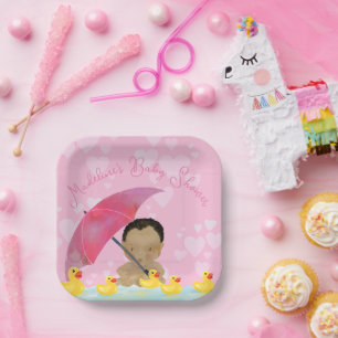Cute Baby Rain Rubber Ducky’s Umbrella Baby Shower Paper Plate