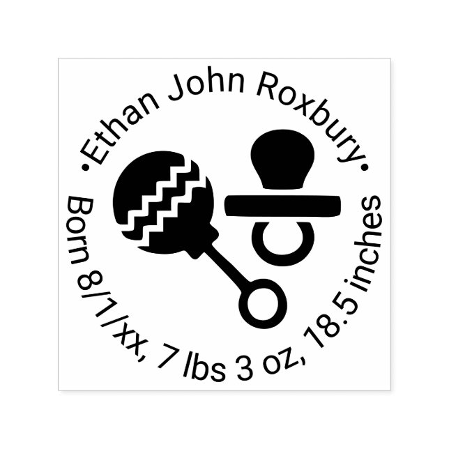 Cute Baby Rattle and Pacifier Birth Announcement Self-inking Stamp (Design)