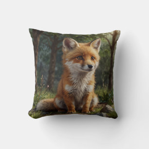 Cute baby red fox cottage garden  throw pillow