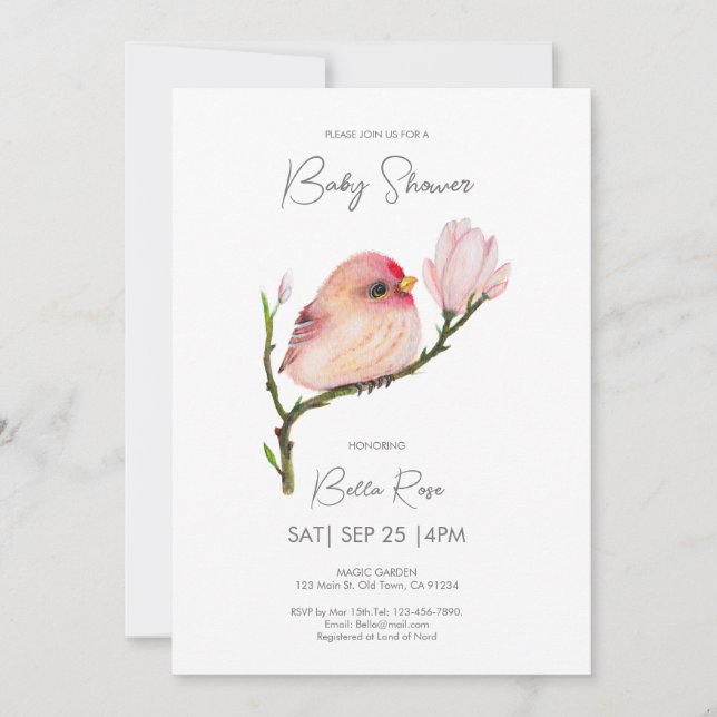 Cute Baby Redpoll Bird Baby Shower Invitation (Front)