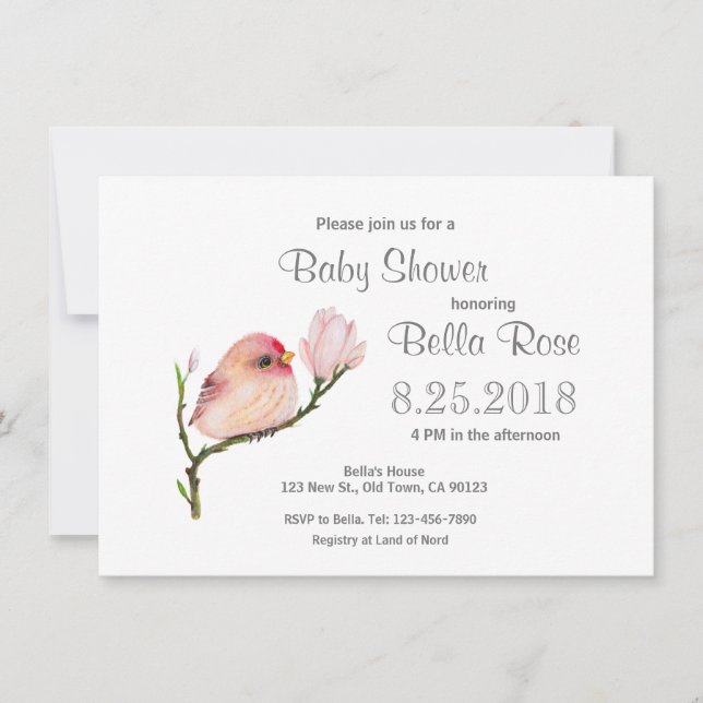 Cute Baby Redpoll Bird Baby Shower Invitations (Front)