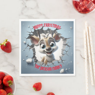 Cute Baby Reindeer 3D Christmas Napkin