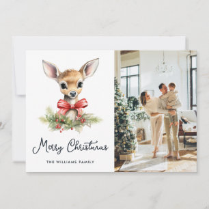 Cute Baby Reindeer Botanical Photo Christmas Card