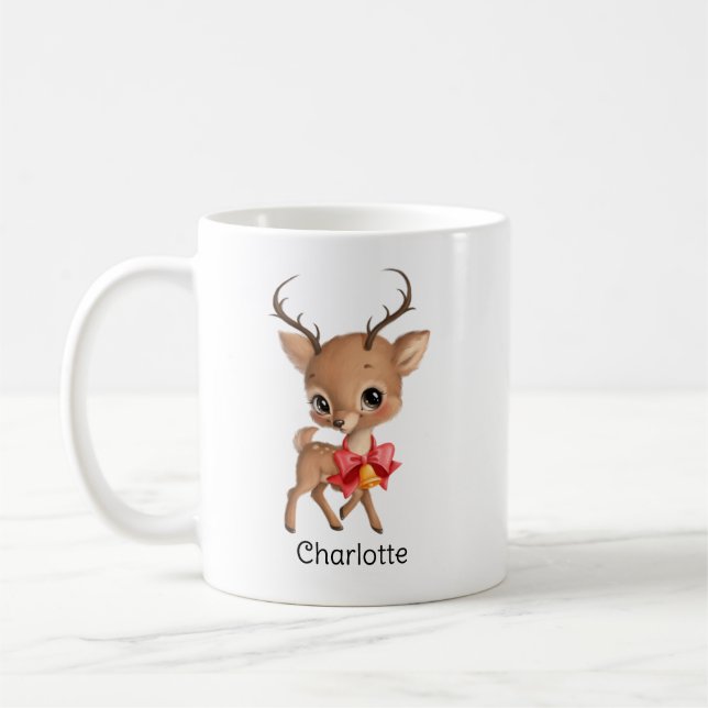 Cute Baby Reindeer Personalized Christmas kids Coffee Mug (Left)