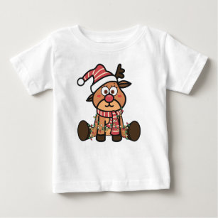 Cute Baby Reindeer Santa Hat Christmas Holiday Baby T-Shirt