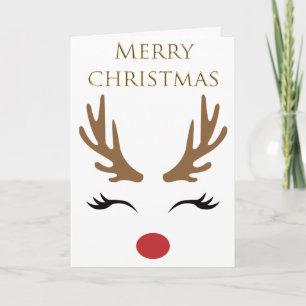 Cute baby reindeer with a red nose holiday card