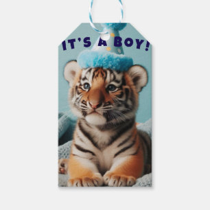 Cute Baby Reveal Boy Blue Baby Tiger Gift Tags