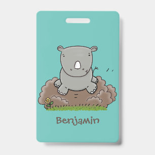 Cute baby rhino cartoon illustration badge
