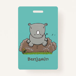 Cute baby rhino cartoon illustration badge