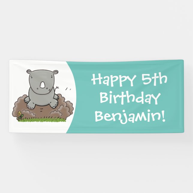 Cute baby rhino cartoon illustration banner (Horizontal)