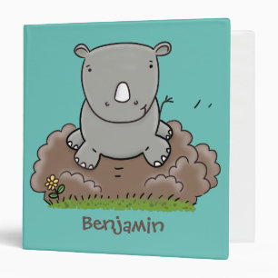 Cute baby rhino cartoon illustration binder