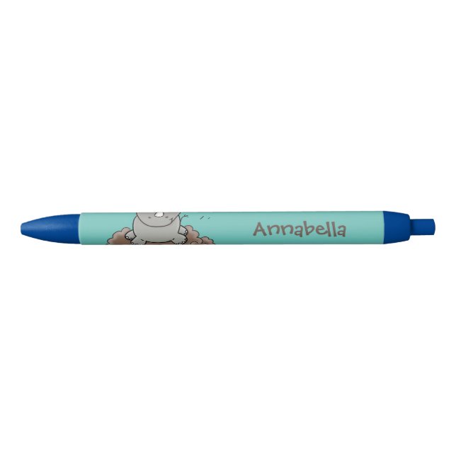 Cute baby rhino cartoon illustration black ink pen (Front)
