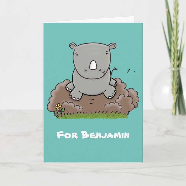 Cute baby rhino cartoon illustration card (Front)
