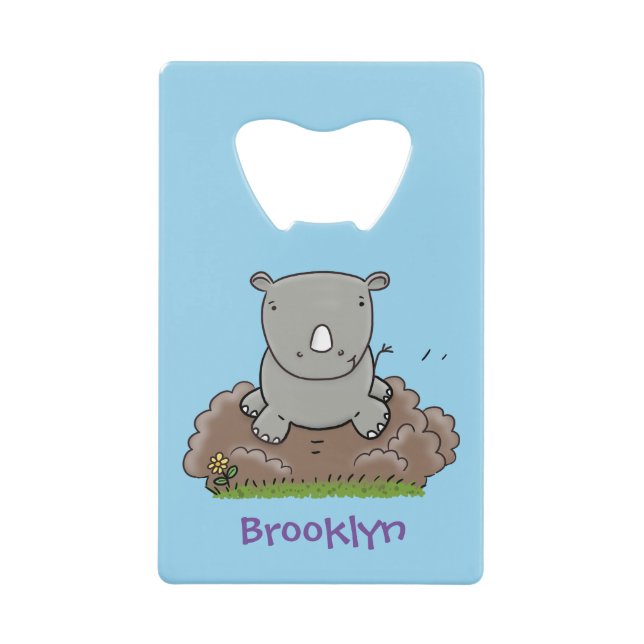 Cute baby rhino cartoon illustration credit card bottle opener (Front)