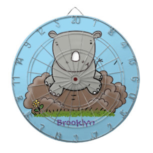 Cute baby rhino cartoon illustration dartboard