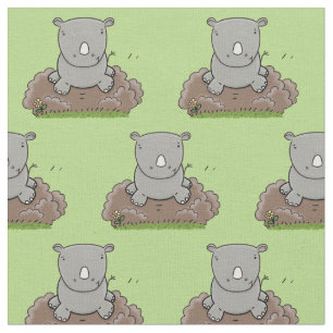Cute baby rhino cartoon illustration fabric