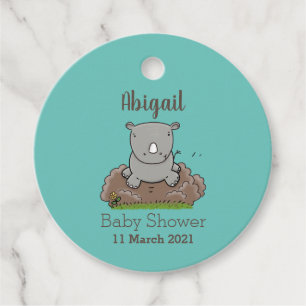 Cute baby rhino cartoon illustration favour tags