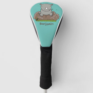 Cute baby rhino cartoon illustration golf head cover
