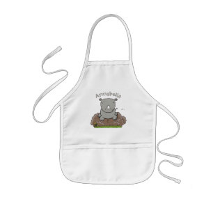 Cute baby rhino cartoon illustration kids apron