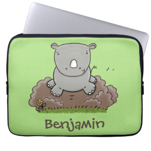 Cute baby rhino cartoon illustration laptop sleeve