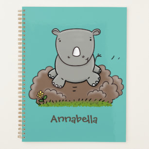 Cute baby rhino cartoon illustration planner