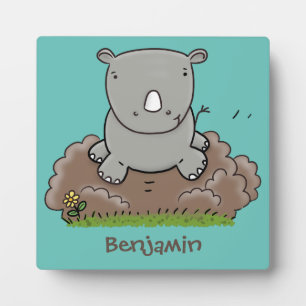 Cute baby rhino cartoon illustration plaque