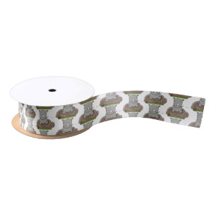 Cute baby rhino cartoon illustration satin ribbon