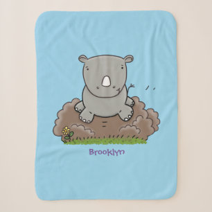 Cute baby rhino cartoon illustration sherpa blanket