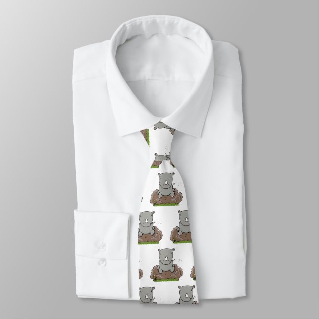 Cute baby rhino cartoon illustration tie (Tied)