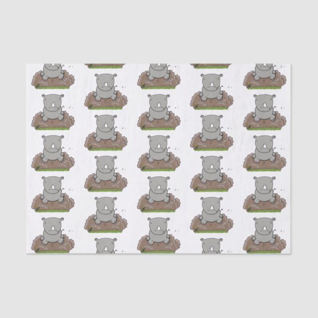 Cute baby rhino cartoon illustration tissue paper (Front)