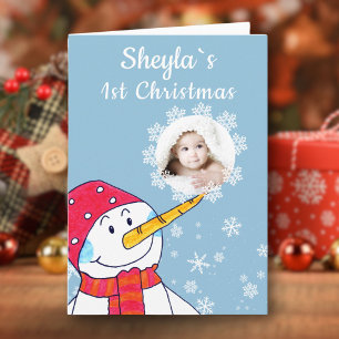 Cute Baby˙s 1st Christmas Snowman Photo Holiday Card