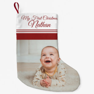 Cute Baby`s First Christmas Photo Name Small Christmas Stocking