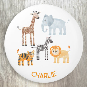 Cute Baby Safari Animal Watercolor Custom Name Ceramic Knob