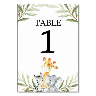 Cute baby safari animals table numbers