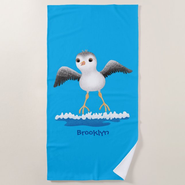 Cute baby sandpiper cartoon illustration beach towel (Front)