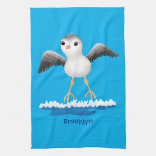 Cute baby sandpiper cartoon illustration kitchen towel