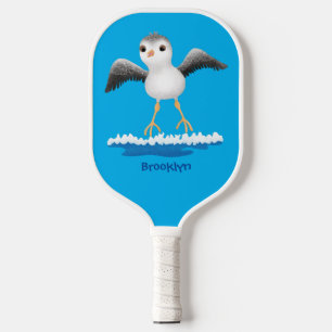 Cute baby sandpiper cartoon illustration  pickleball paddle